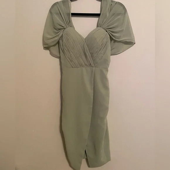 Lavish Alice Eloise PleatedBardot Midi Dress in Sage Green Size 0 Women